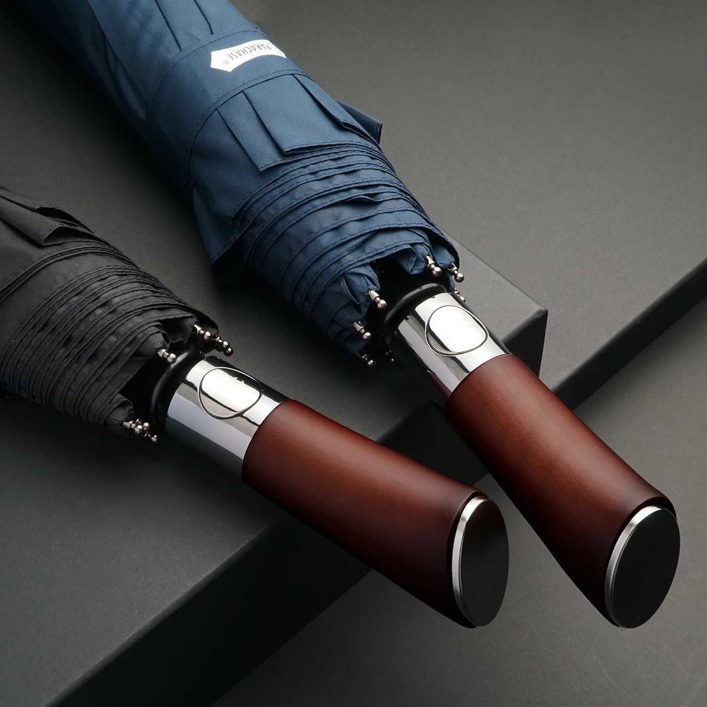 Parachase Autatic Umbrella Men 120cm Large Folding Umbrella Windproof Strong Wooden Handle Big Luxury Umbrella 8K H251031