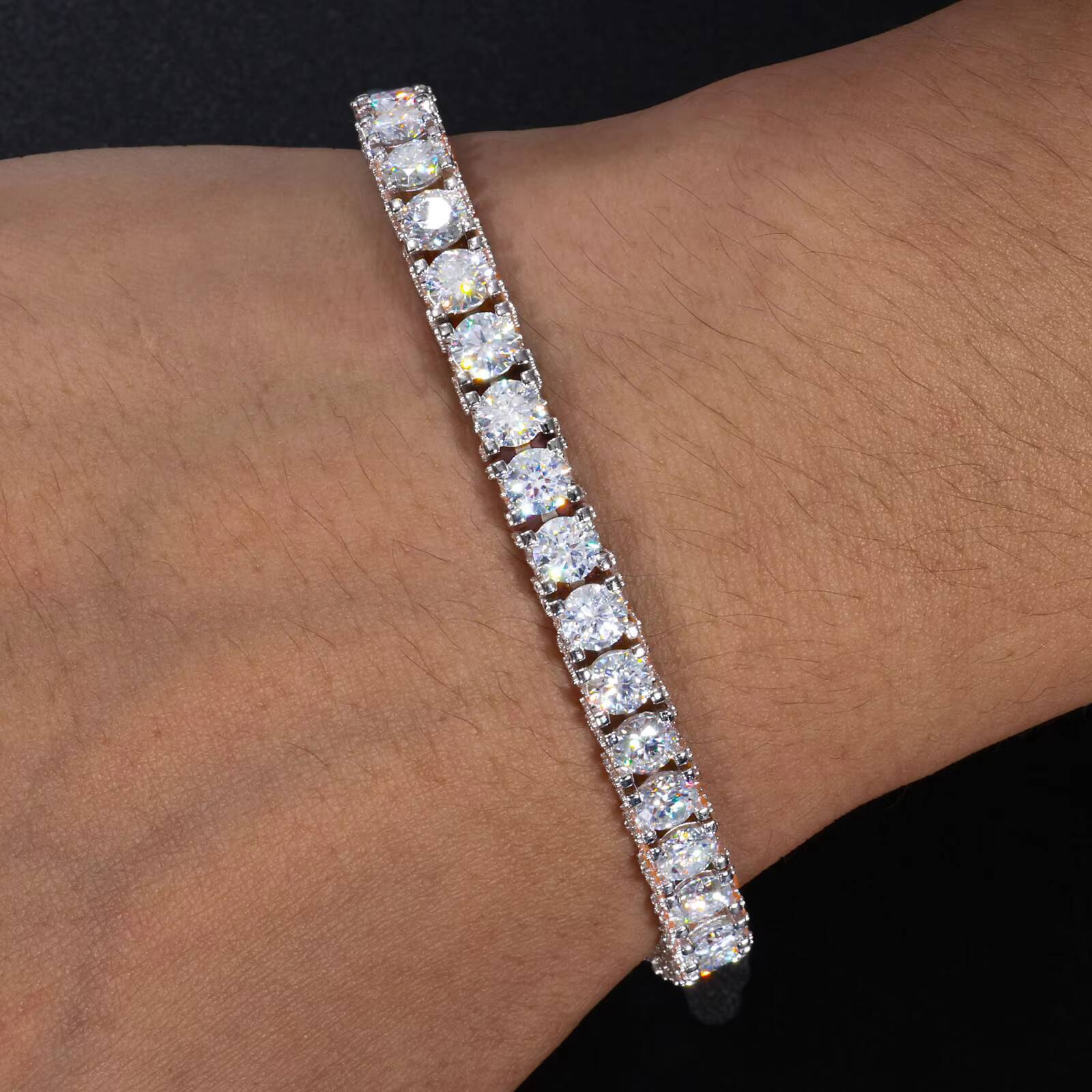 Fashion 5mm Iced Out Cluster Tennis Bracelet Luxury White Gold 925 Sterling Silver VVS Moissanite Diamond Jewelry for Men Women