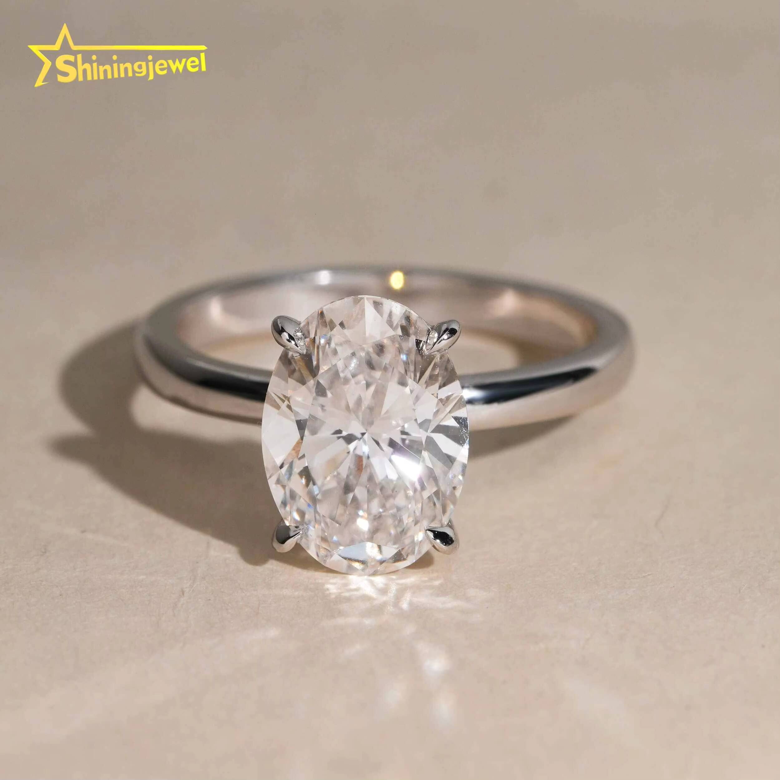 Fine Jewelry 18K Solid White Gold Solitaire 3CT Oval Cut F VS1 IGI Lab Grown Diamonds Engagement Rings