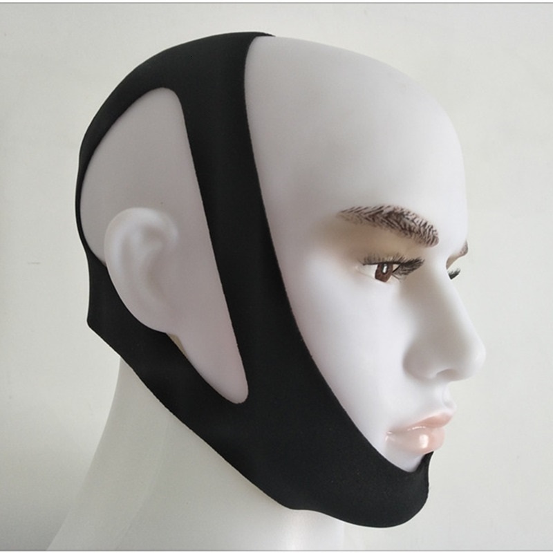 Black Neoprene Snoring Cessation Headgear Anti-Snore Chin Strap Stop Snore Support Belt Anti-Apnea Jaw Solution Sleep Device