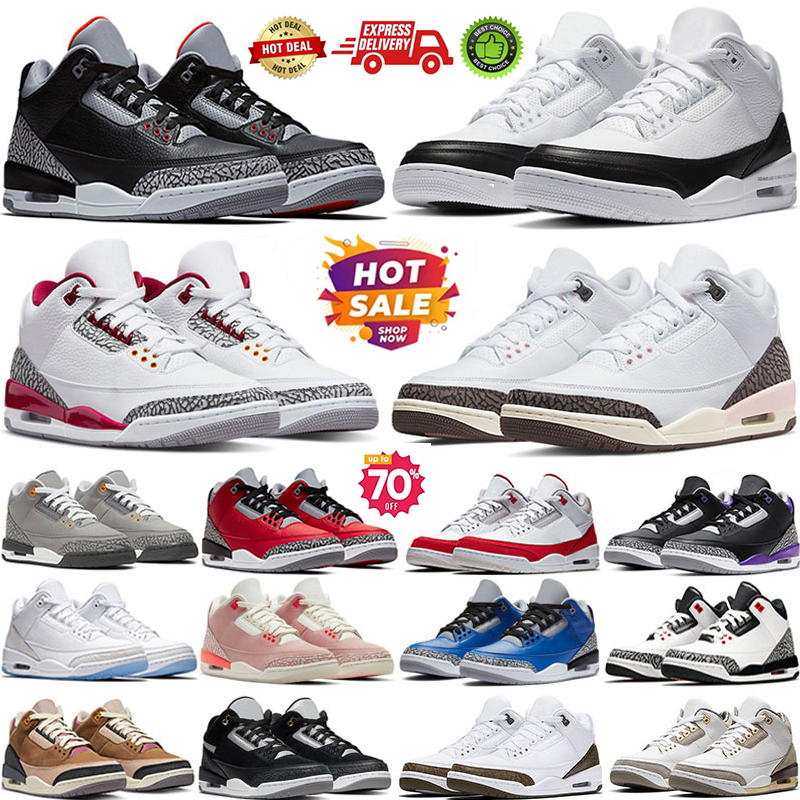 Designer 3s Basketball Shoes Black Cat White Black Cement Reimagined UNC True Blue AMM Bain Sail Metallic Sier Lucky Fire Red Katrina Men Women Sports Sneakers 36-47