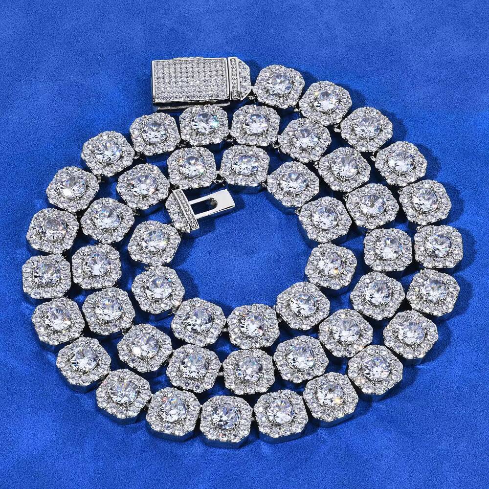 2025 Hot Sale Trendy Square Tennis Chain Necklace Iced out Bling HipHop Style Silver Link Chain for Party Gift