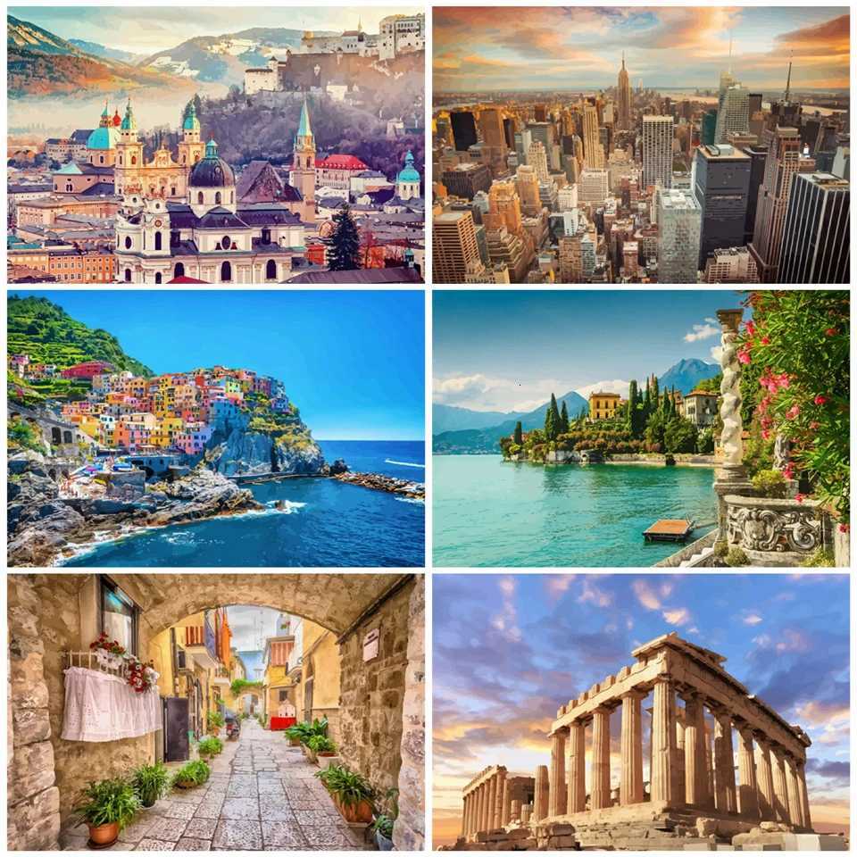 AZQSD Painting By Numbers DIY City Landscape Room Wall Art Unframed Oil Paint For Adults Home Decoration 50x40cm C251031