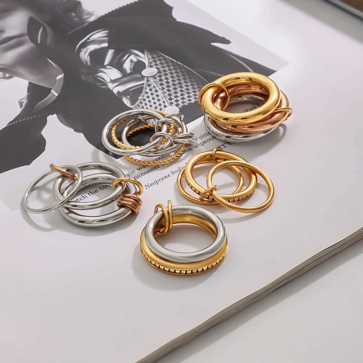 Yori Stainless Steel Links Stacked Rings Waterproof 2025 PVD Real Gold Plated Jewelry Bijoux Gift WholesaleXJ251031