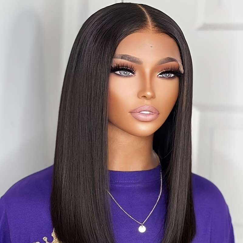 13X4x1 12/14/16 Inch Matte Black Bob With Bangs - Heat Resistant Synthetic Hair, 130% Density Straight Wig Women & Men, Natural Look For All Ethniciti