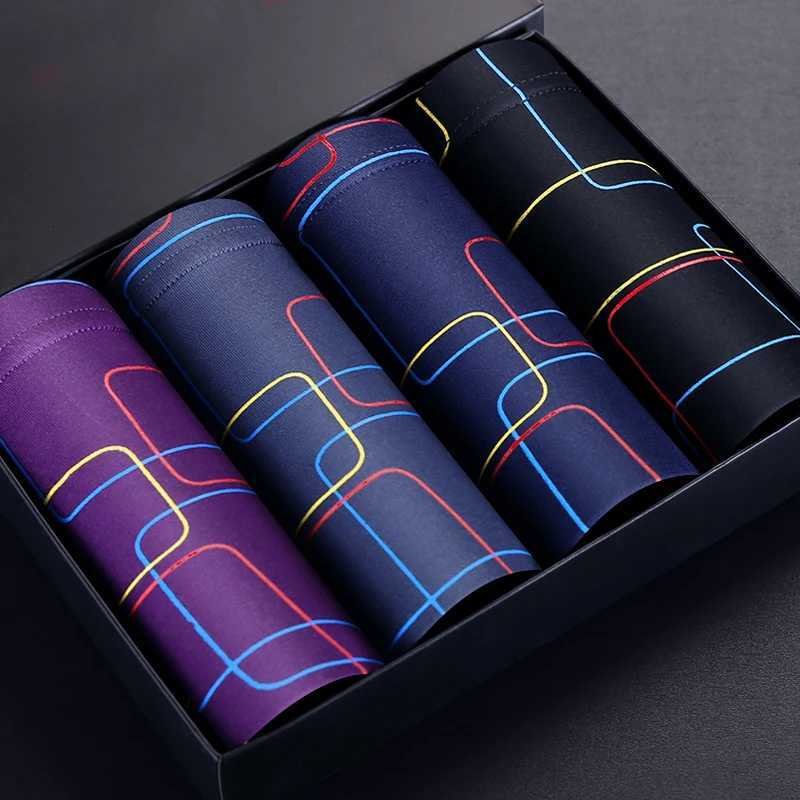 4PCS Mens Boxer Shorts Modal Underwear Sexy Striped Underpants Breathable Boxers Bamboo Fiber Panties Male Plus Size XXL7XLT251031