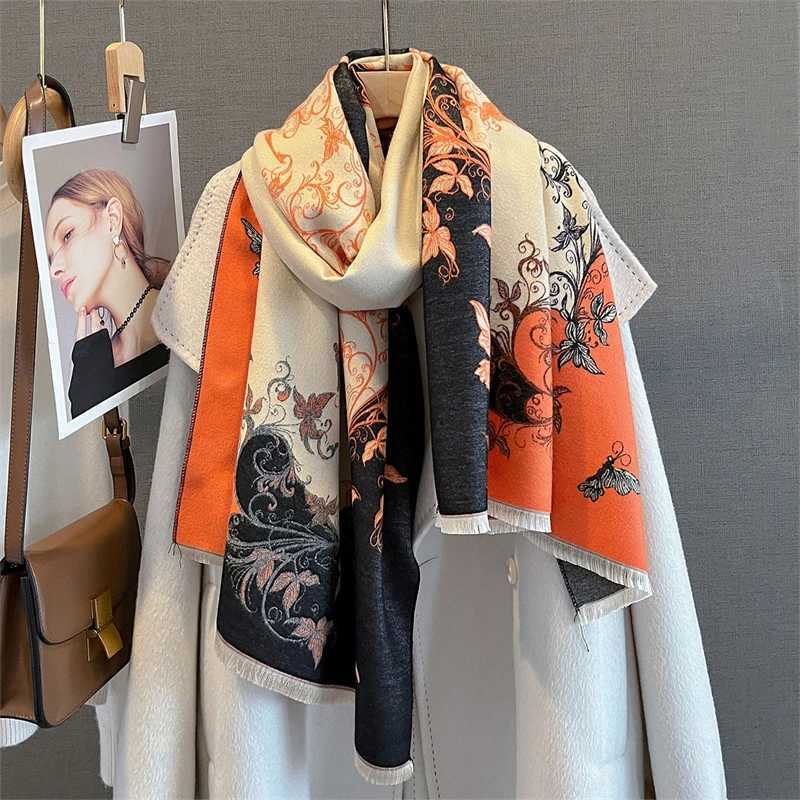 Women Winter Scarf Cashmere Shawls and Wraps Bufandas Floral Print Warm Thick Scarves Blanket for Lady 2025 Newpe C251031