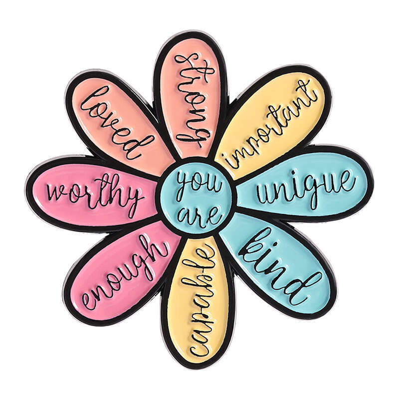 New Cartoon Flower Pattern Brooch Personality Versatile Text Short Sentence Exquisite Clothing Backpack Accessory Metal Badge