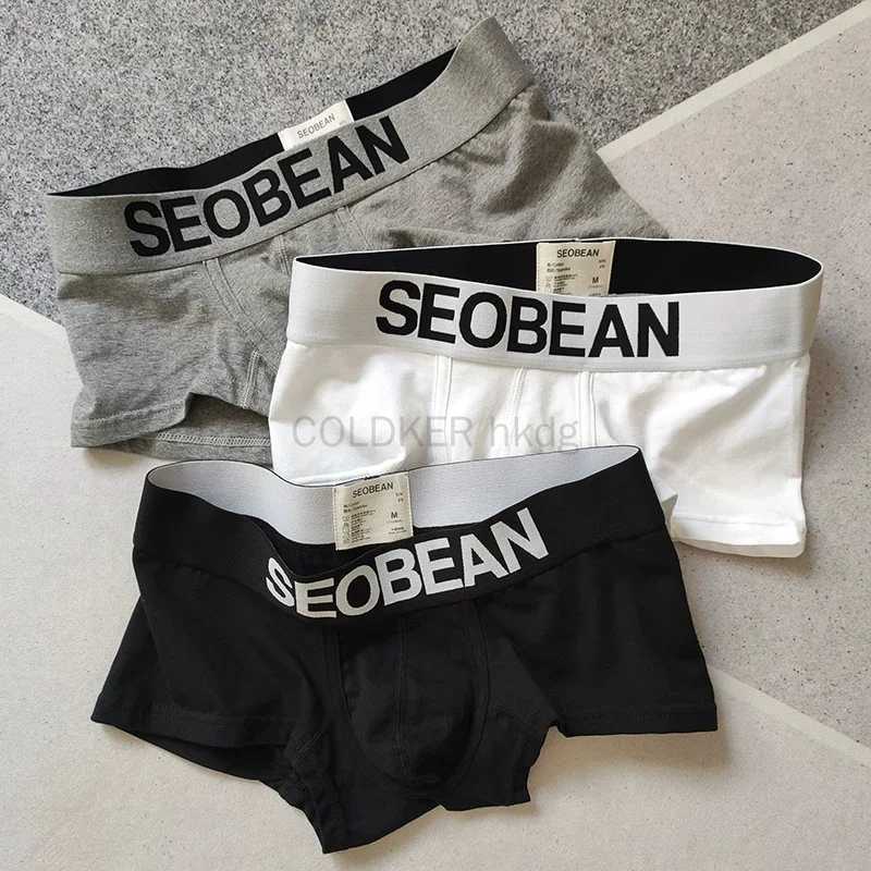 3 PCS SEOBEAN Mens Comfortable Cotton Boxers Breathable Sexy Mens Shorts Solid ColorT251031