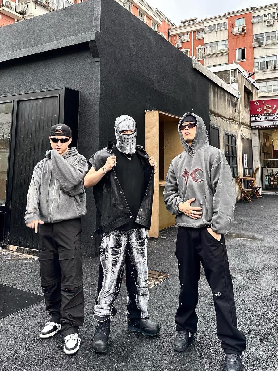 Thug Club Men's Hoodies Fashion Thug Club Vibe Hoody Metal Embroidery Design Features Star And Moon Patterns Heavy Casual Vintage Men Women Sweat