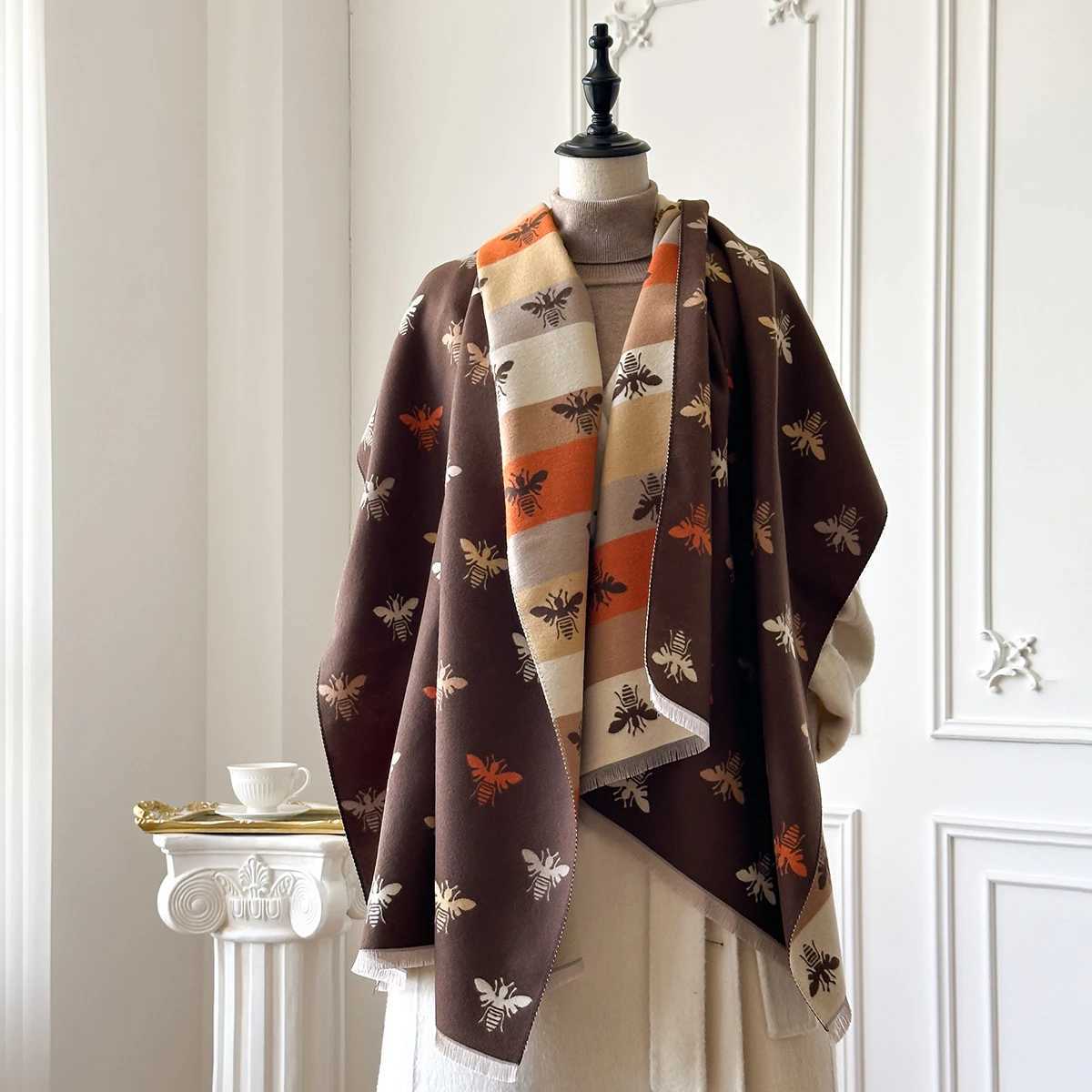 Womens Luxury Cashmere Scarf Extra Warm Thick Shawl Rich Winter Print Foulard Blanket Wrap for Fashionable Warmth C251031