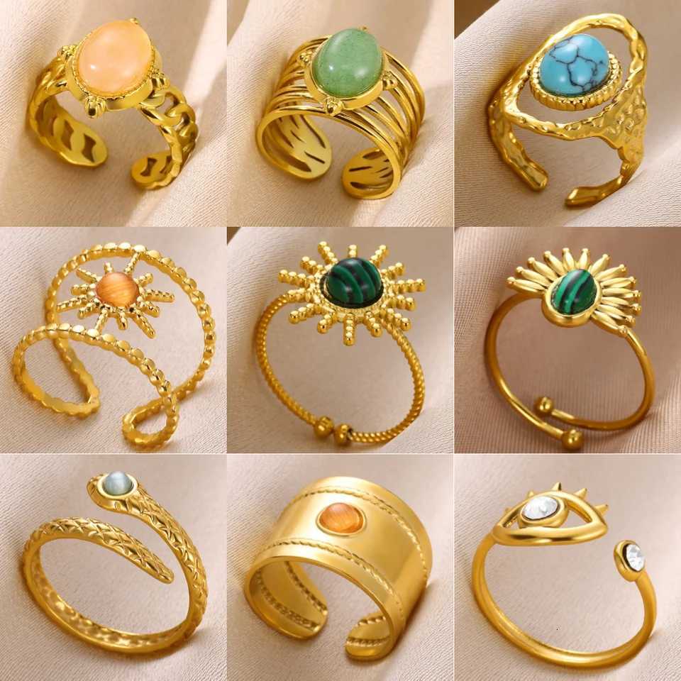 Vintage Oval Opal Rings For Women Stainless Steel Gold Color Sun Eye Wedding Ring Aesthetic Waterproof Jewelry Anillos GiftsXJ251031