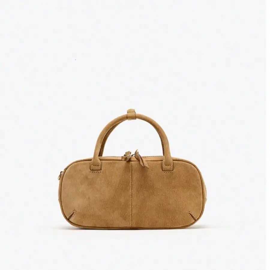 Women small double handle Microfiber leather suded Boston bag 2025 autumn winter new camel with strap crossbody Z251029 - view 4