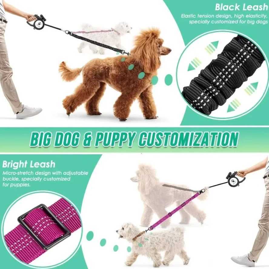 16ft Long Dual Dog Leash Attachment Double Leashes for Training Small to Large Dogs Adjustable Strap Shock Absorbing Bungee C251031