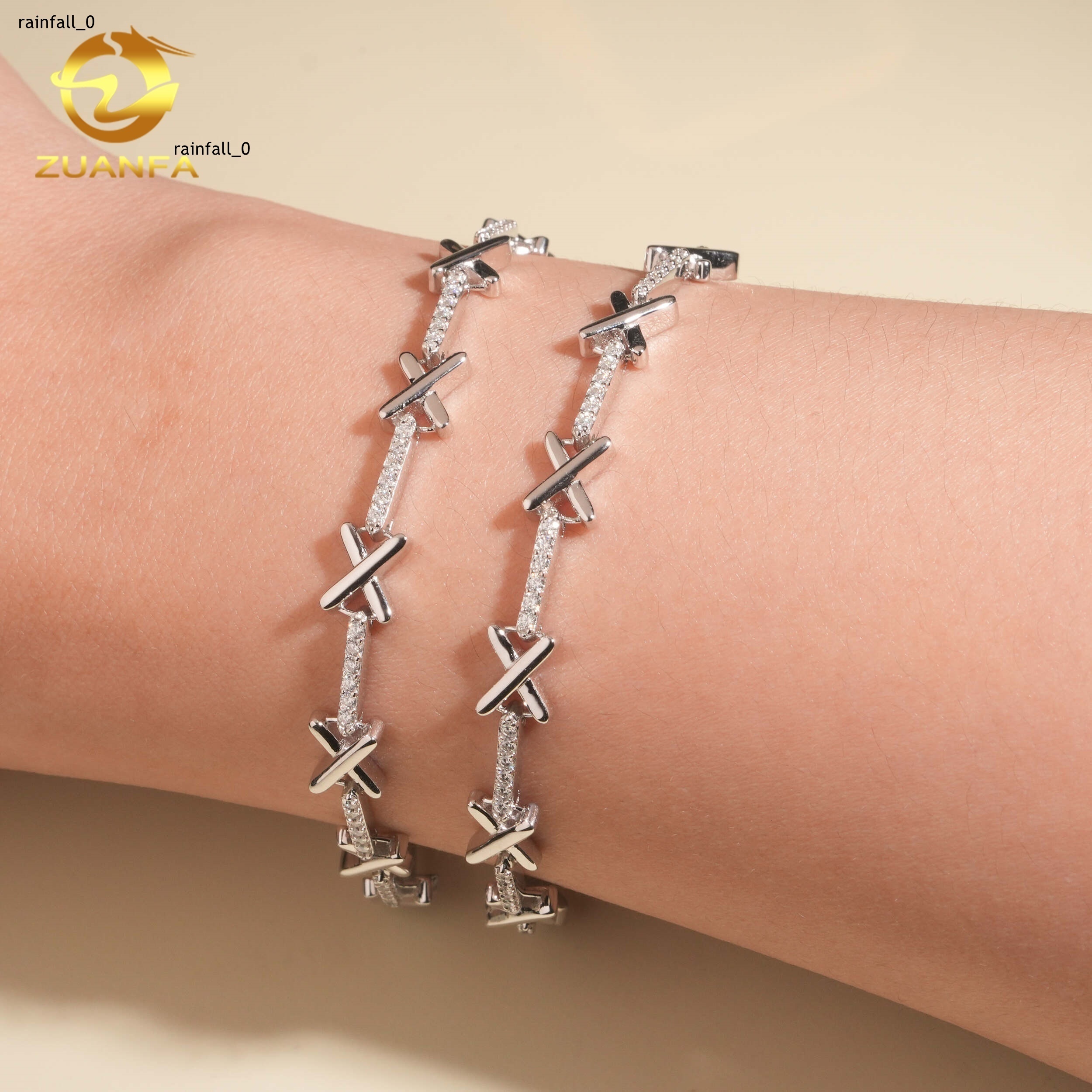 Fashion Jewelry Women VVS Moissanite X 925 Sterling Silver Bracelet With Extension Chain