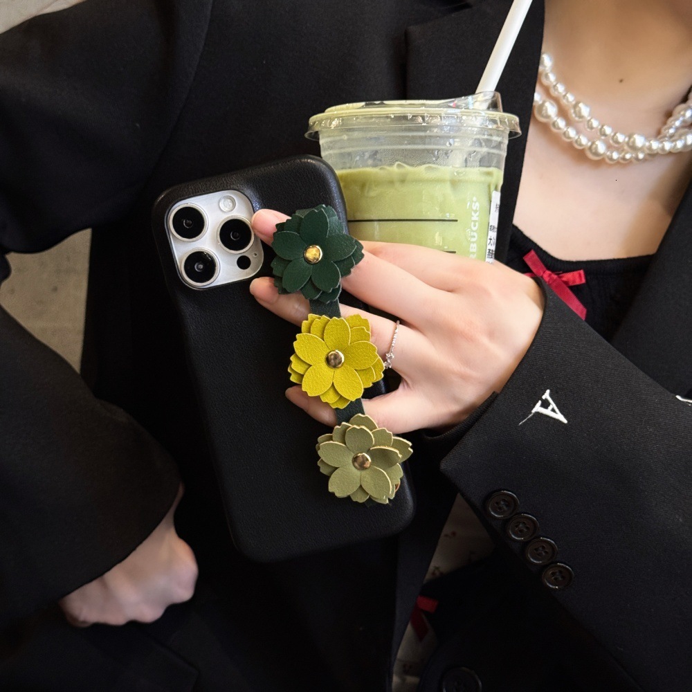 Solid Color Flower Wristband Phone Case Compatible with iPhone 17/16 PRO Simple Shockproof iPhone 15/14 Protective Cover