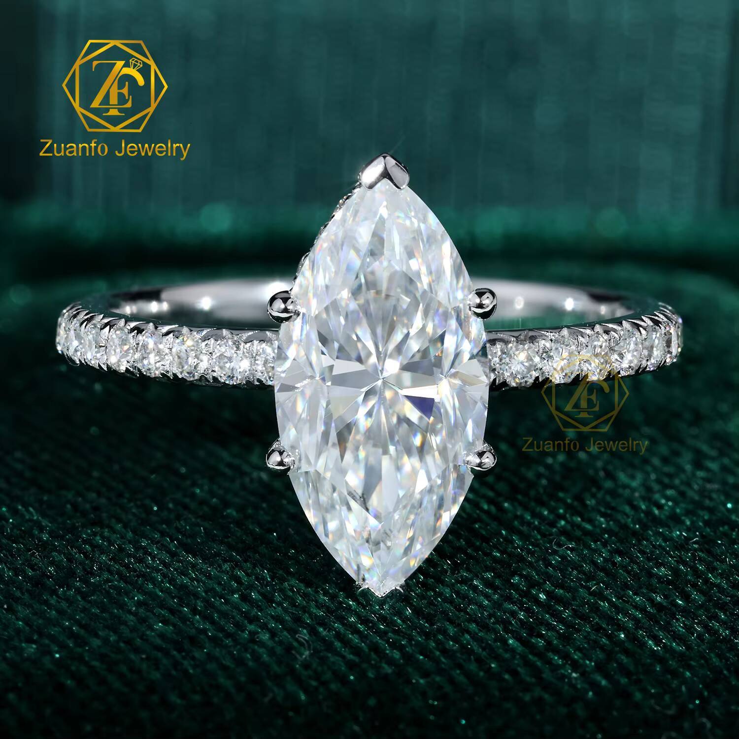 Fine Jewelry 10K 14K 18K White Gold 1ct5ct Marquise Shape Moissanite Diamond Ring Claw Setting Moissanite Engagement Ring