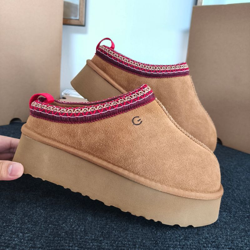 Tasman Slippers Woman Tazz Chestnut Fur Slides Sheepskin Shearling Tazz Slippers Mules Men Ultra Mini Platform Boot Slip-on Shoes Suede Upper Comfort Fall Winter