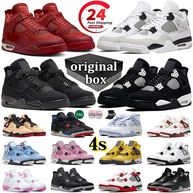 With box designer shoes 4 basketball shoes for men women 4s Black Cat Military Blue Bred White Thunder Red Cement Pine Green Sail Olive Seafoam mens trainers sneakers