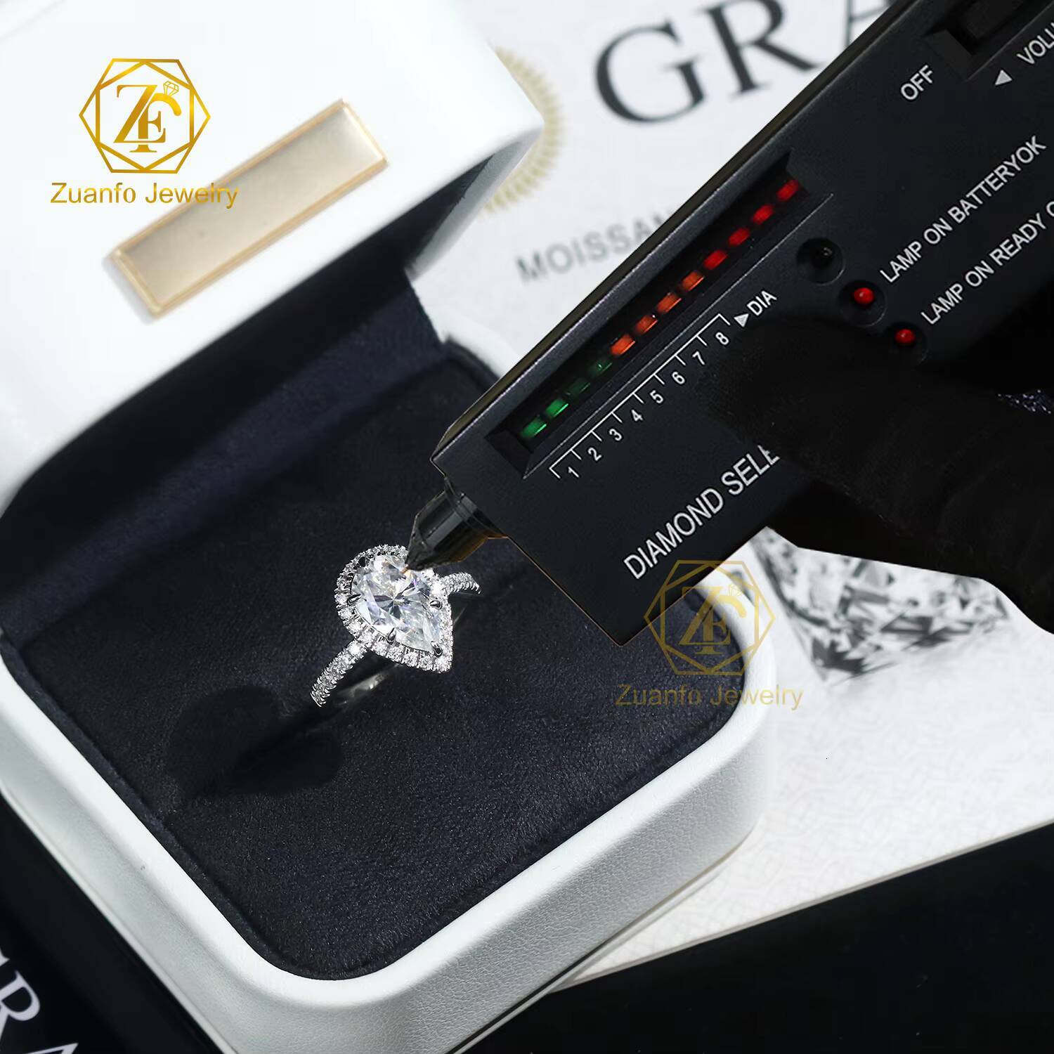 Classic 1CT 2CT 3CT Pear Cut Diamond Ring Custom Fine Jewelry Pass Diamond Tester D VVS Moissanite Halo Ring for Gifts