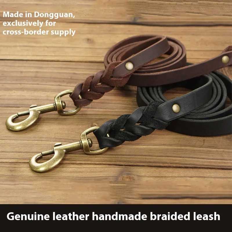 Handcrafted Top Grain Leather Dog Leash Genuine Cowhide Woven Traction Rope for Small Medium Pets Durable Pet Supplies C251031