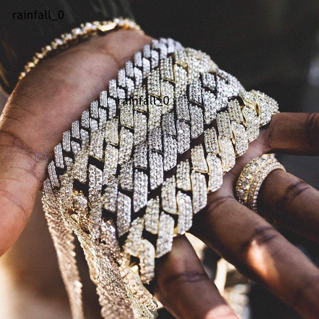 Wholesale 925 Silver Moissanite 10mm 14mm Iced Out Cuban Link Chain Necklace Hip Hop Jewelry