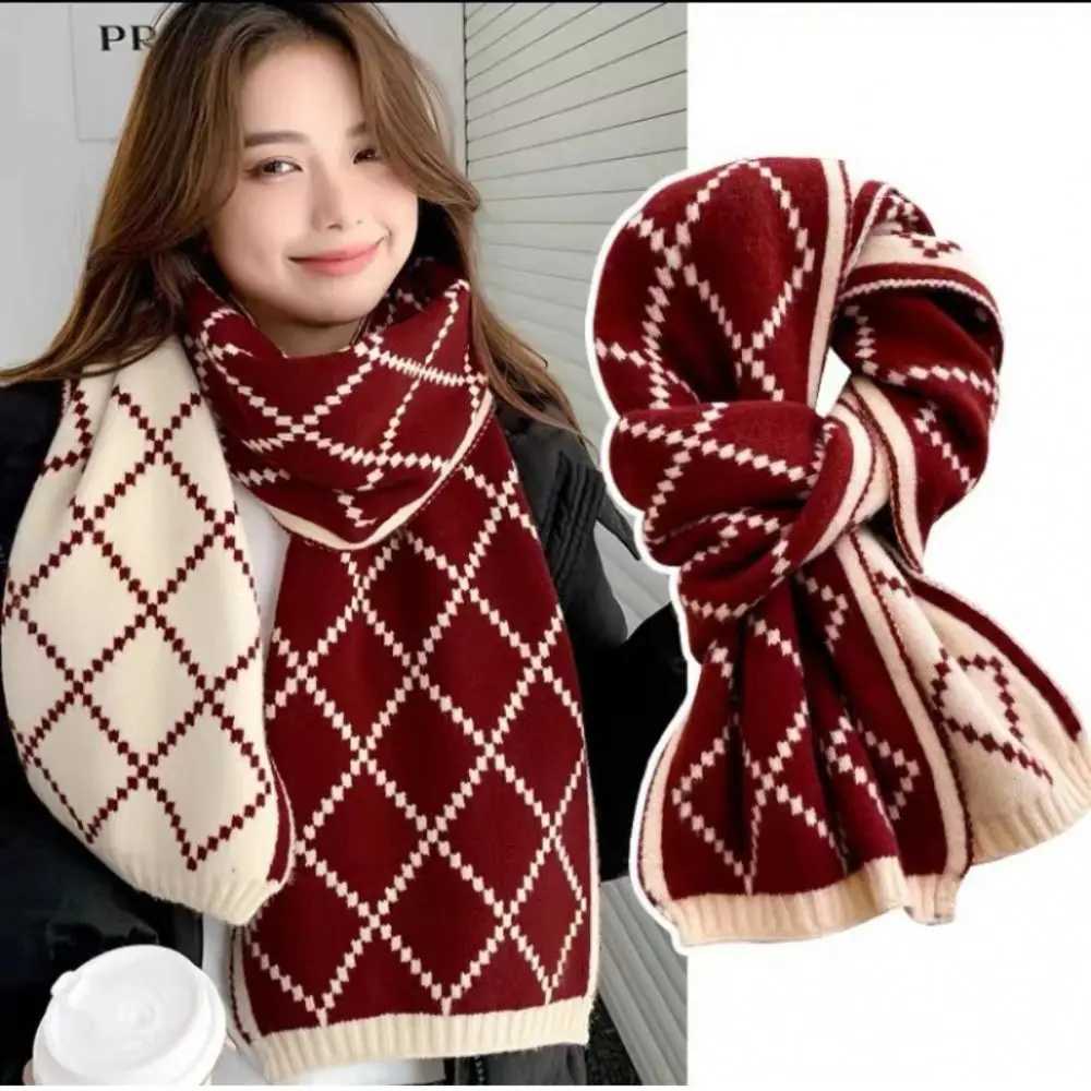 Vintage Plaid Knitted Scarf Vintage Wraps Thickened Neckerchief Winter Warm Women Scarf C251031