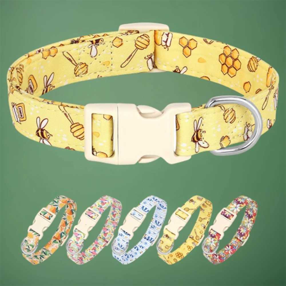 Cute Dog Collar Nylon Printed Pet Dogs Collars Adjustable Dog Necklace Flower Bee Print for Small Medium Large Dogs Chihuahua C251031