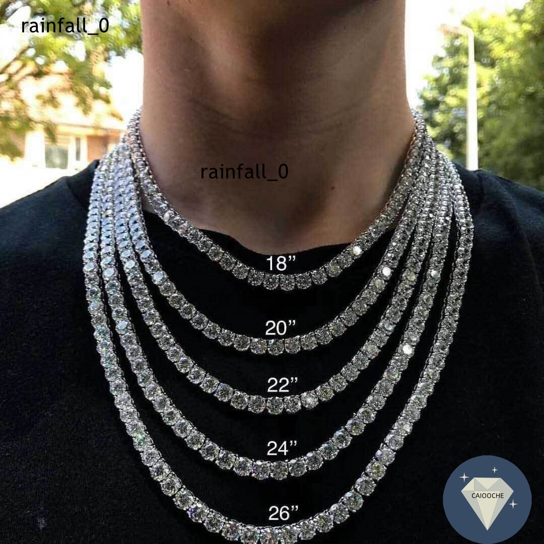 Mens Hot Hiphop Moissanite Tennis Chain Necklace 18k Gold Necklace for Men