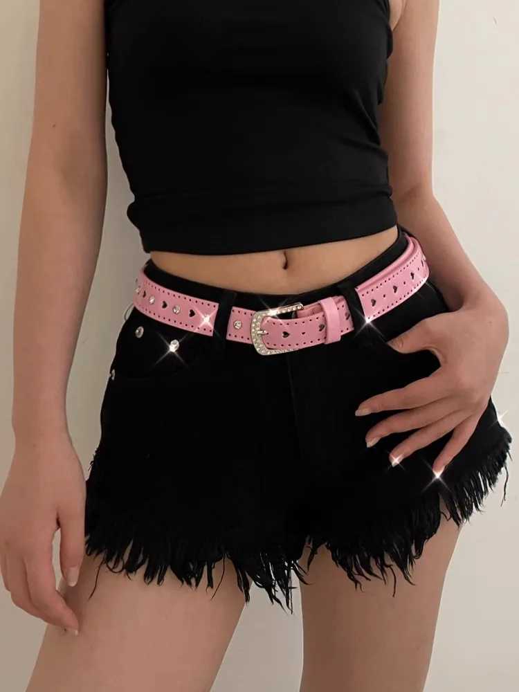 White Y2K Belt Female Rhinestone Pink Lovely New Millennium Spice Girl Belt TieIn Korean Version Decoration TrendW251030