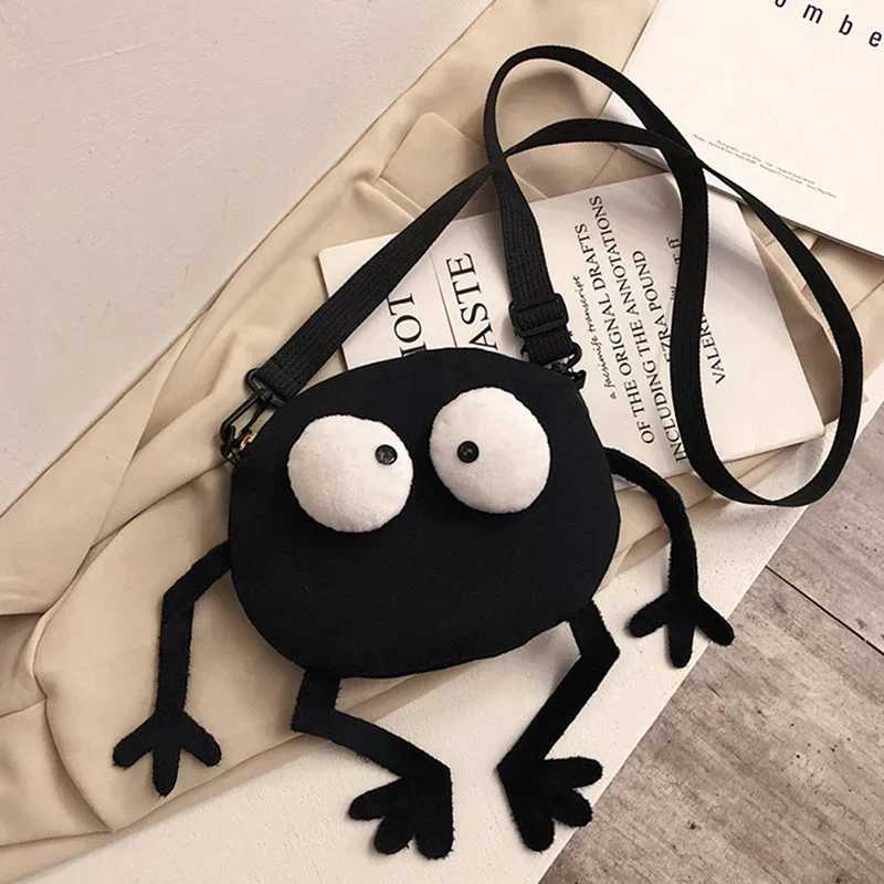 New Fashion Big Eyes Canvas Girls Shoulder Bag Cute Black Briquettes Messenger Bag Kids Women Coin Purse Mini Crossbody Handbag W251031