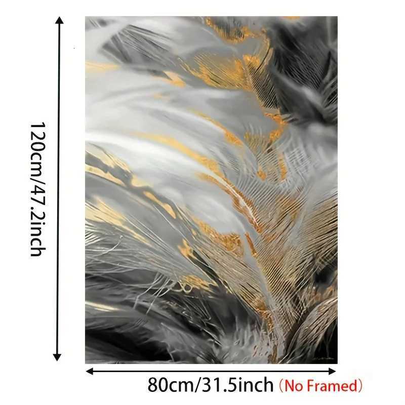2D Flat Modern Abstract Wall Art Black Golden Feather Design Frameless Canvas Print for Living Room Bedroom Office Decor C251031