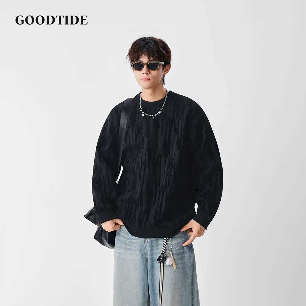 Fashion Mens Casual Crew Neck Sweatshirt 2025 Winter New Textured Pattern Comfortable Soft Long Sleeve Pullover Top J251031