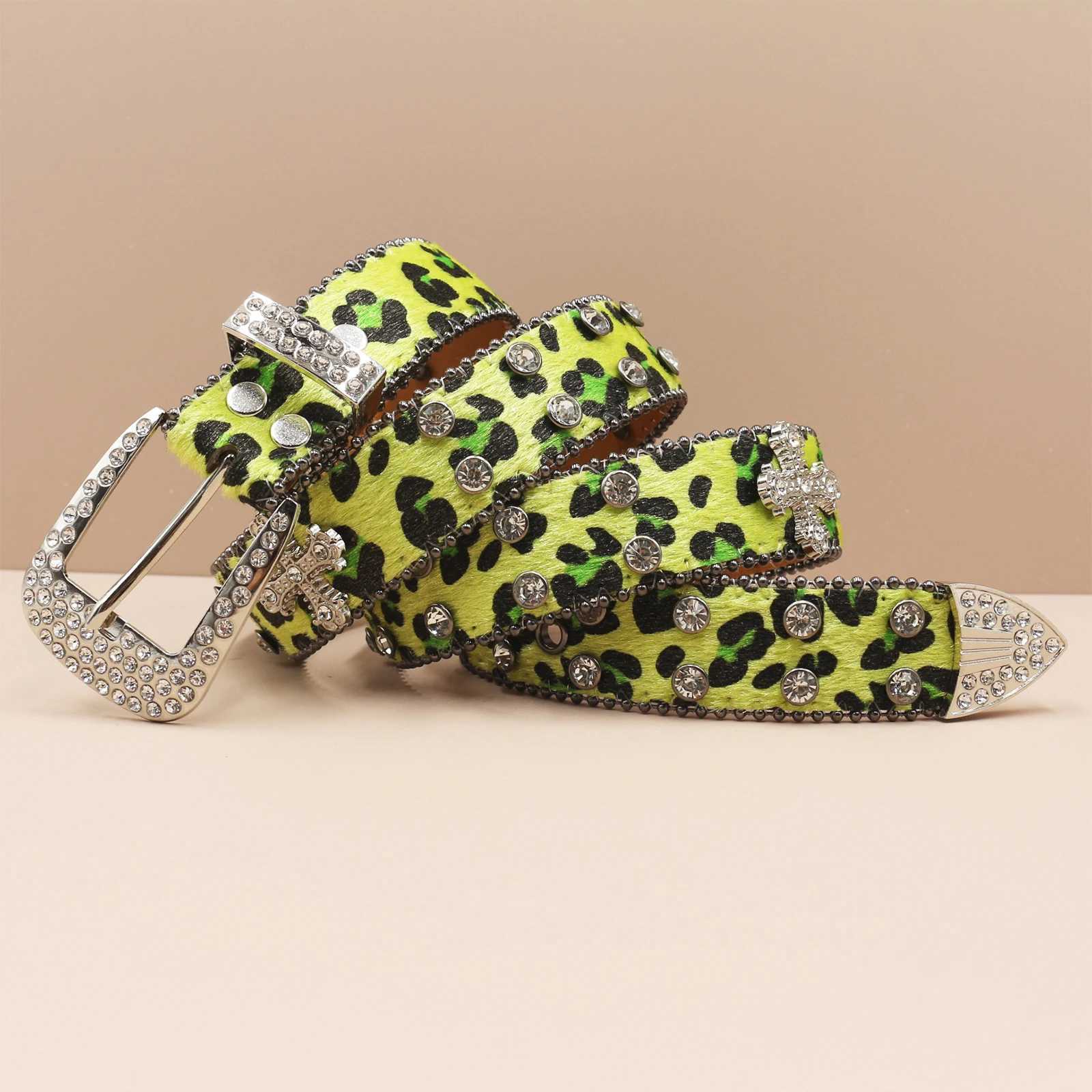 33cm Leopard print Berlian Eropa Dan Amerika Bertatahkan Berlian Pria Berlian Berkilau Hip Hop Punk beltsW251030