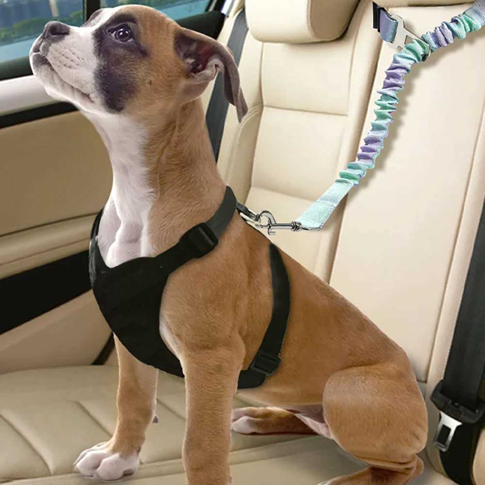 Car Seatbelt Pet Leash for Dogs Adjustable Vehicle Safety Tether CrashProof Travel Harness Clip for Small Medium Large Dogs C251031