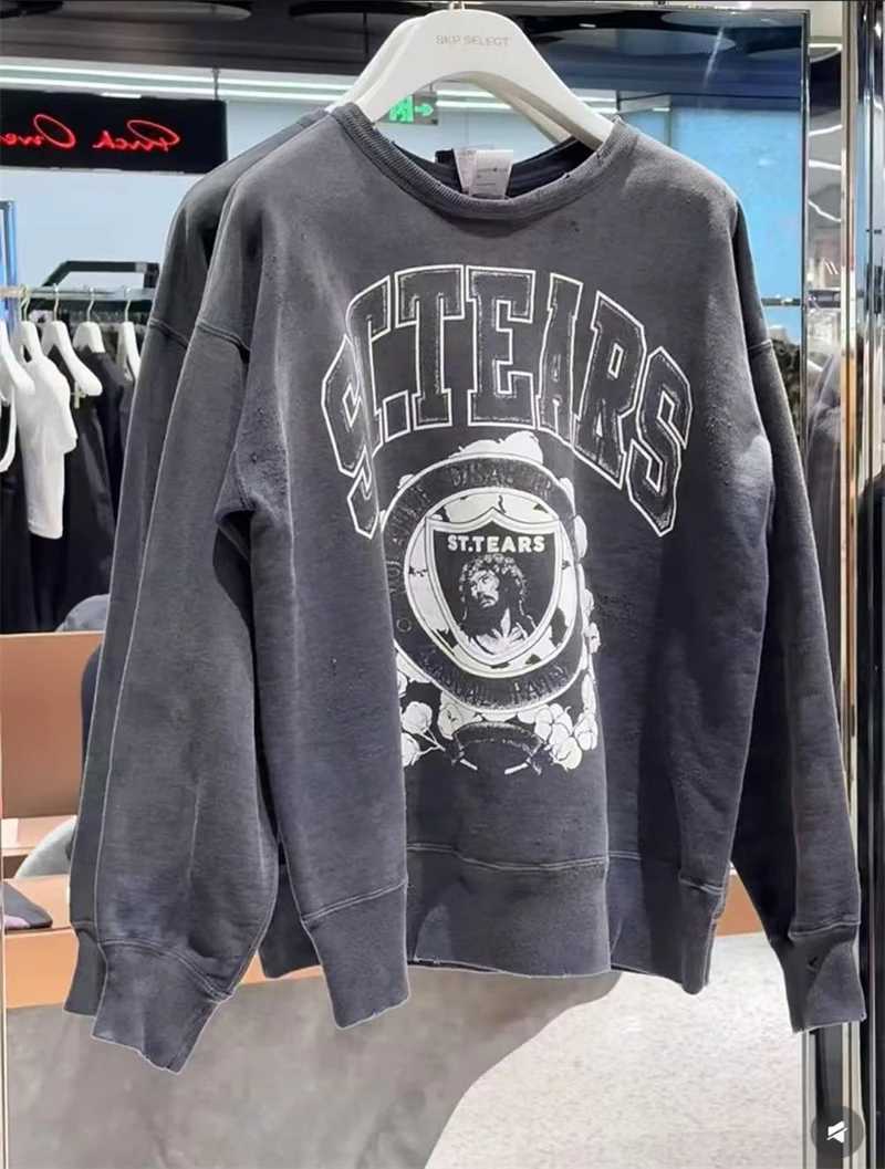 25SS SAINT Hoodies High Street Jesus Print Casual Wash Crewneck Sweatshirt For Men Women Oversize Cotton Unisex Versatile J251203