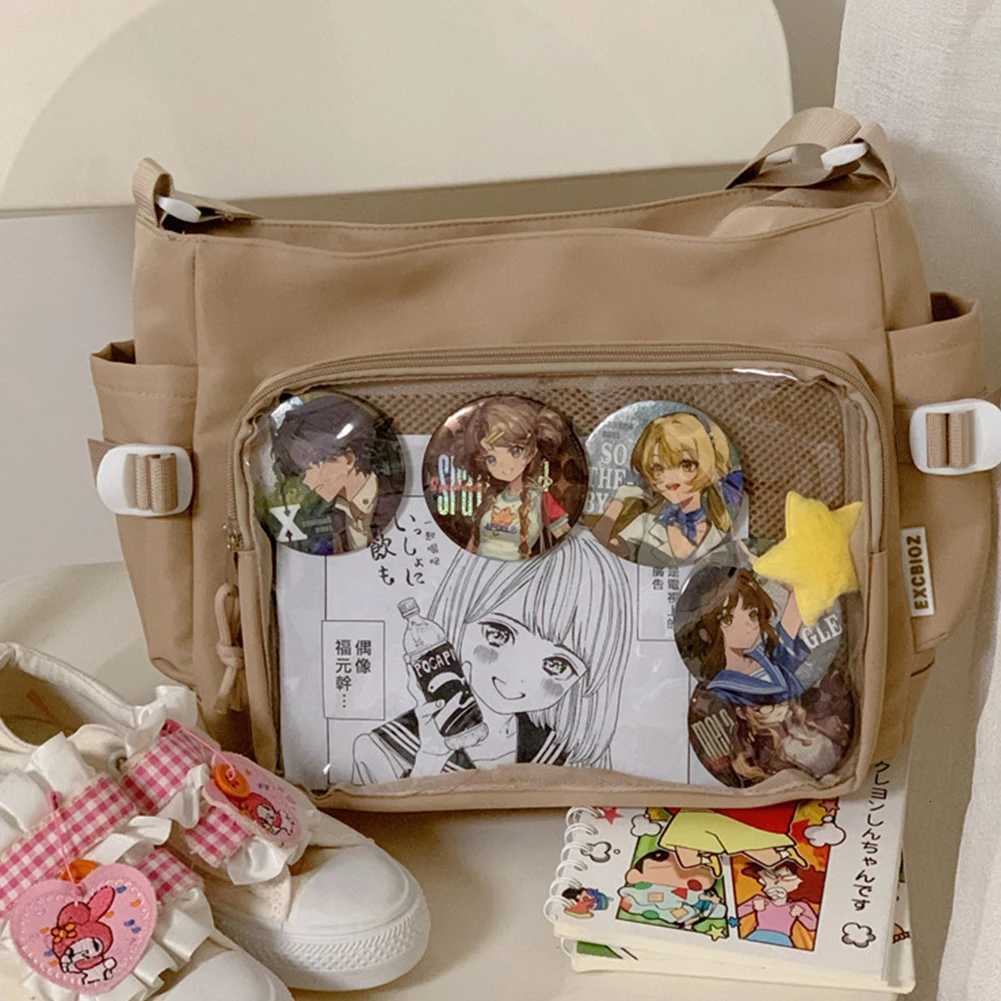 Women Ita Bag Japanese Style Shoulder Purse with Clear Window Teenagers School Bag Multipockets Adjustable Strap Chic Hobo Bag W251031