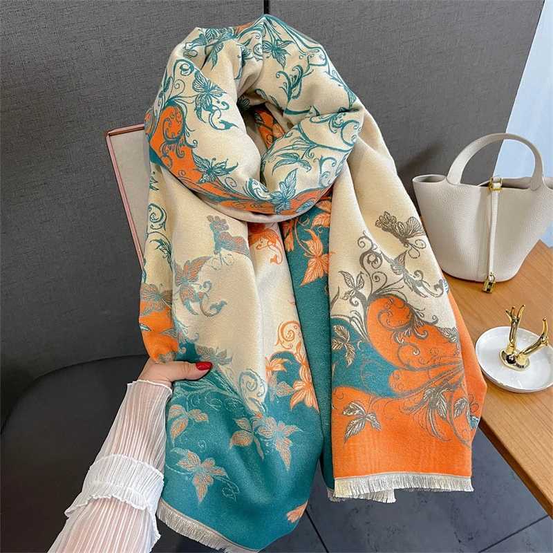 Women Winter Scarf Cashmere Shawls and Wraps Bufandas Floral Print Warm Thick Scarves Blanket for Lady 2025 Newpe C251031