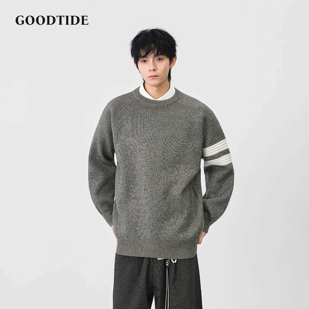 2025 Winter Fashion Mens Casual Crew Neck Sweater Stripe Sleeve Raglan Sleeve Knitted Pullover Soft Long Sleeve Jumper Top J251021
