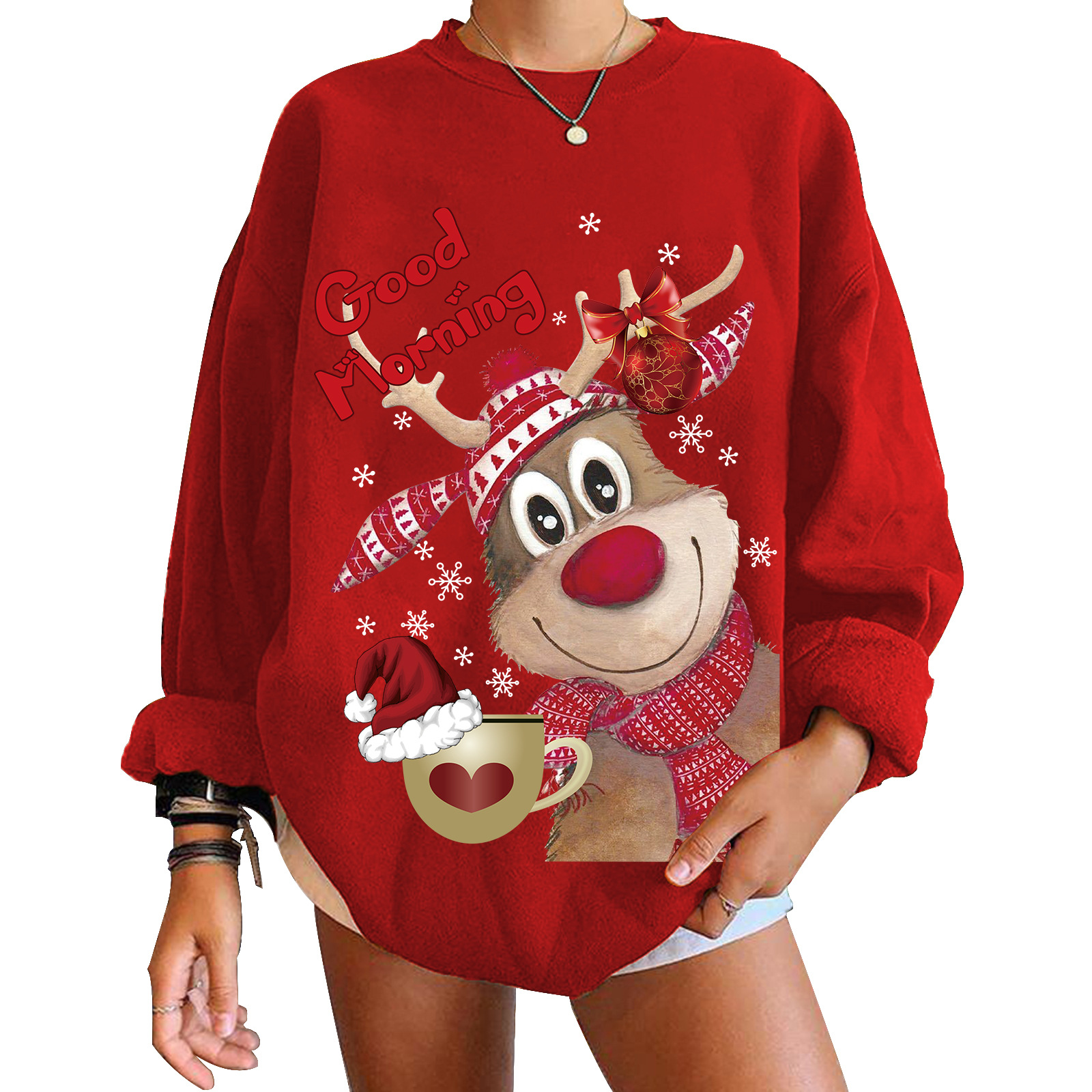 Good Morning Christmas Sweatshirt Christmas Reindeer Christmas Sweatshirt for Women TT6310