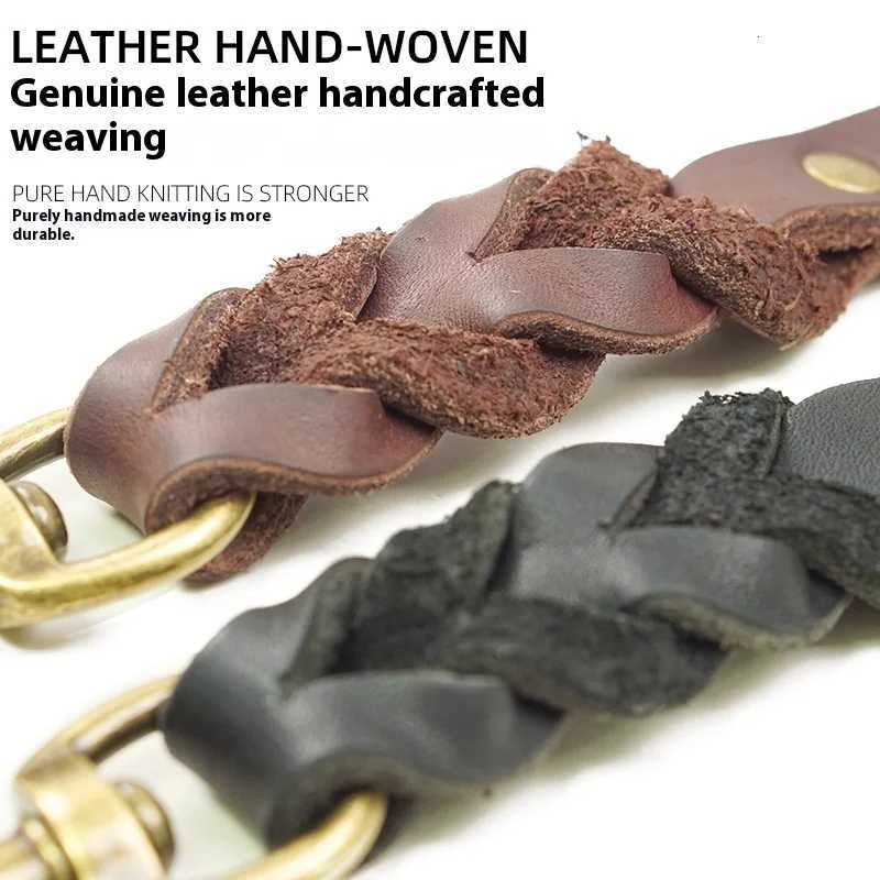 Handcrafted Top Grain Leather Dog Leash Genuine Cowhide Woven Traction Rope for Small Medium Pets Durable Pet Supplies C251031