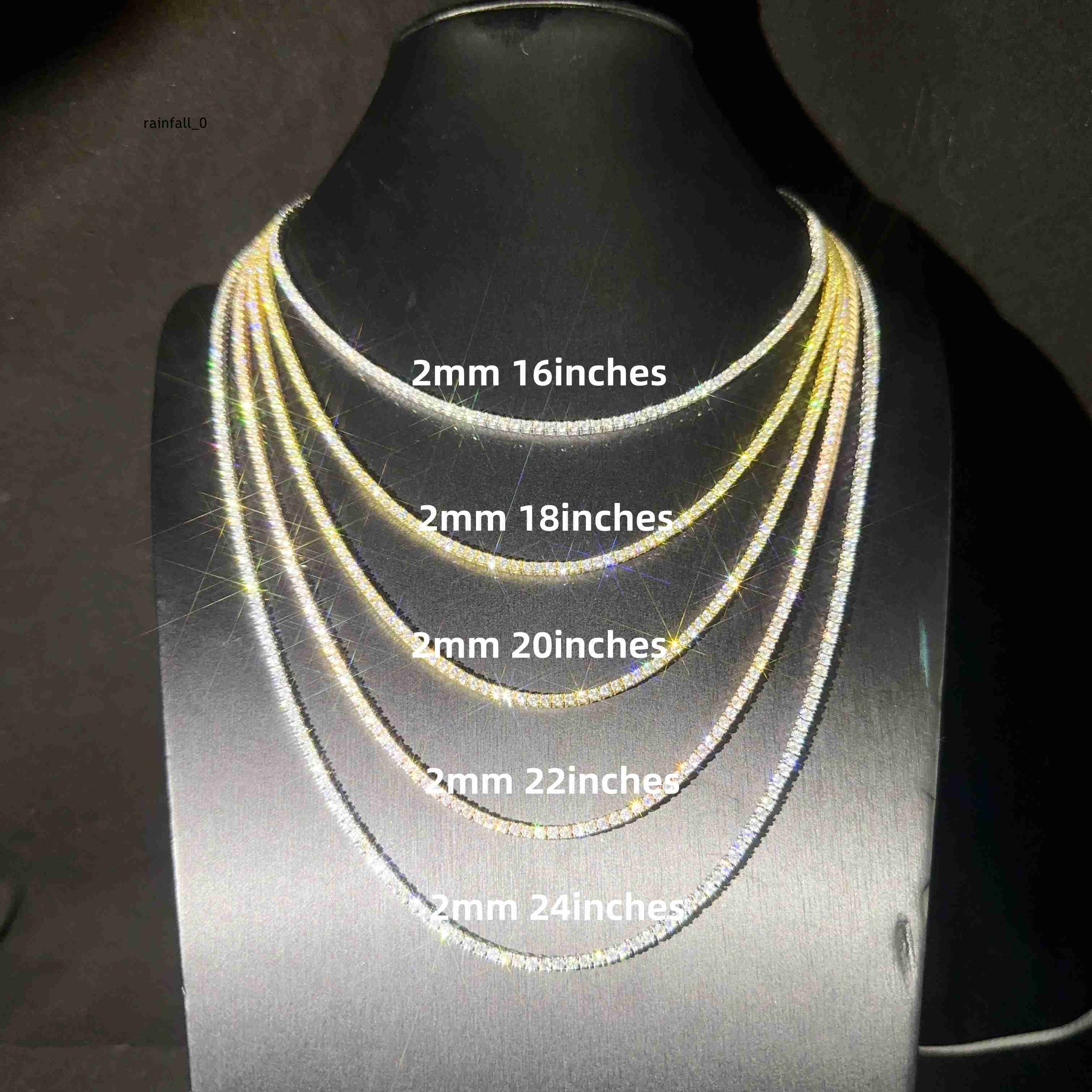 2mm VVS Moissanite 925 Sterling Silver Tennis Bracelet Hip Hop Lab Diamond Jewelry Passes Diamond Tester Tennis Chain Necklace