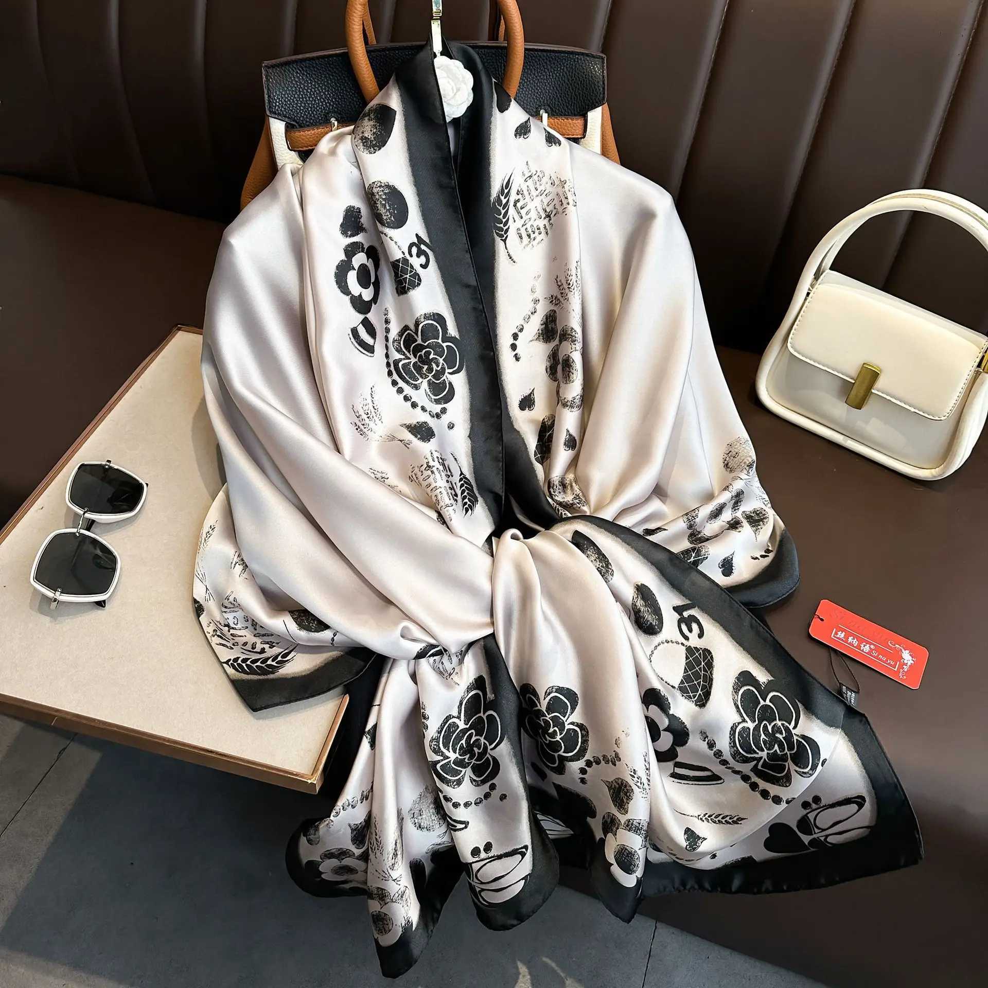 Luxury Brand Silk Scarves Women Fashion Print 180X90CM Long Scarf Popular Silk Headscarf Lady Sunscreen Beach Quality Shawl C251031