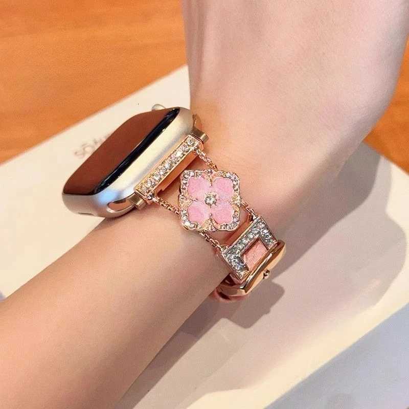 Gold feeling five flower genuine leather cpatible with iWatch strap 38mm 40mm 41mm 42mm 44mm 45mm 49mm handmade strap Y251031