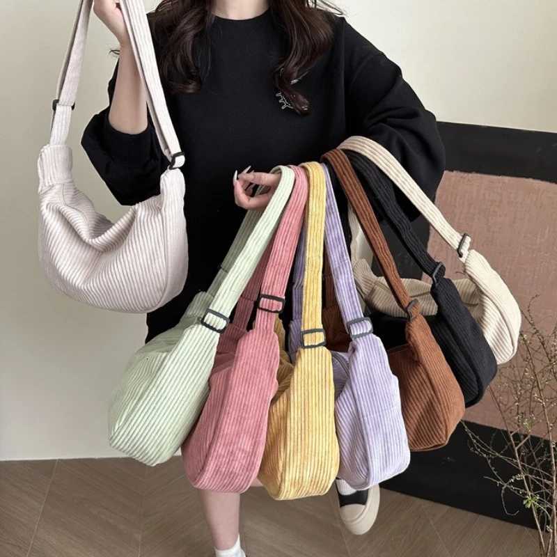 Casual Light Corduroy Hobos Shoulder Bags for Women Simple Solid Color Ladies Crossbody Bag Fashion Female Travel Handbags Tote W251031