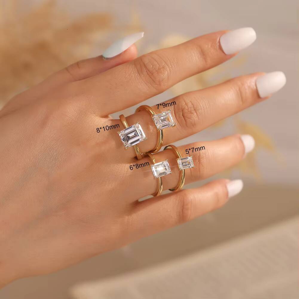 RINNTIN SMOR07 Solitaire D Color VVS Moissnaite Engagement Wedding Adjustable Ring with Certificate 925 Sterling Silver Ring