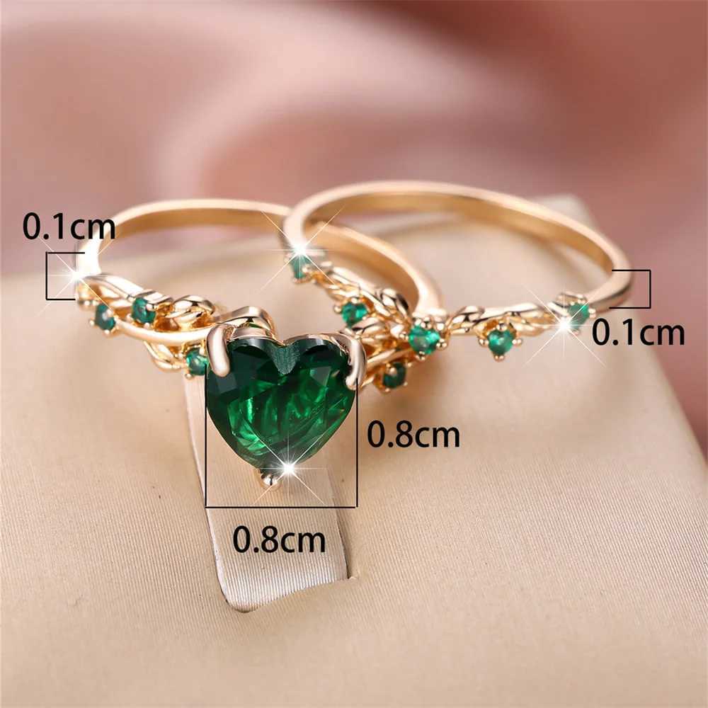 Royal Blue Green Black Red Stone Heart Ring Sets For Women Rose Gold Color White Zircon Bridal Wedding Bands Mothers Day JewelryXJ251031