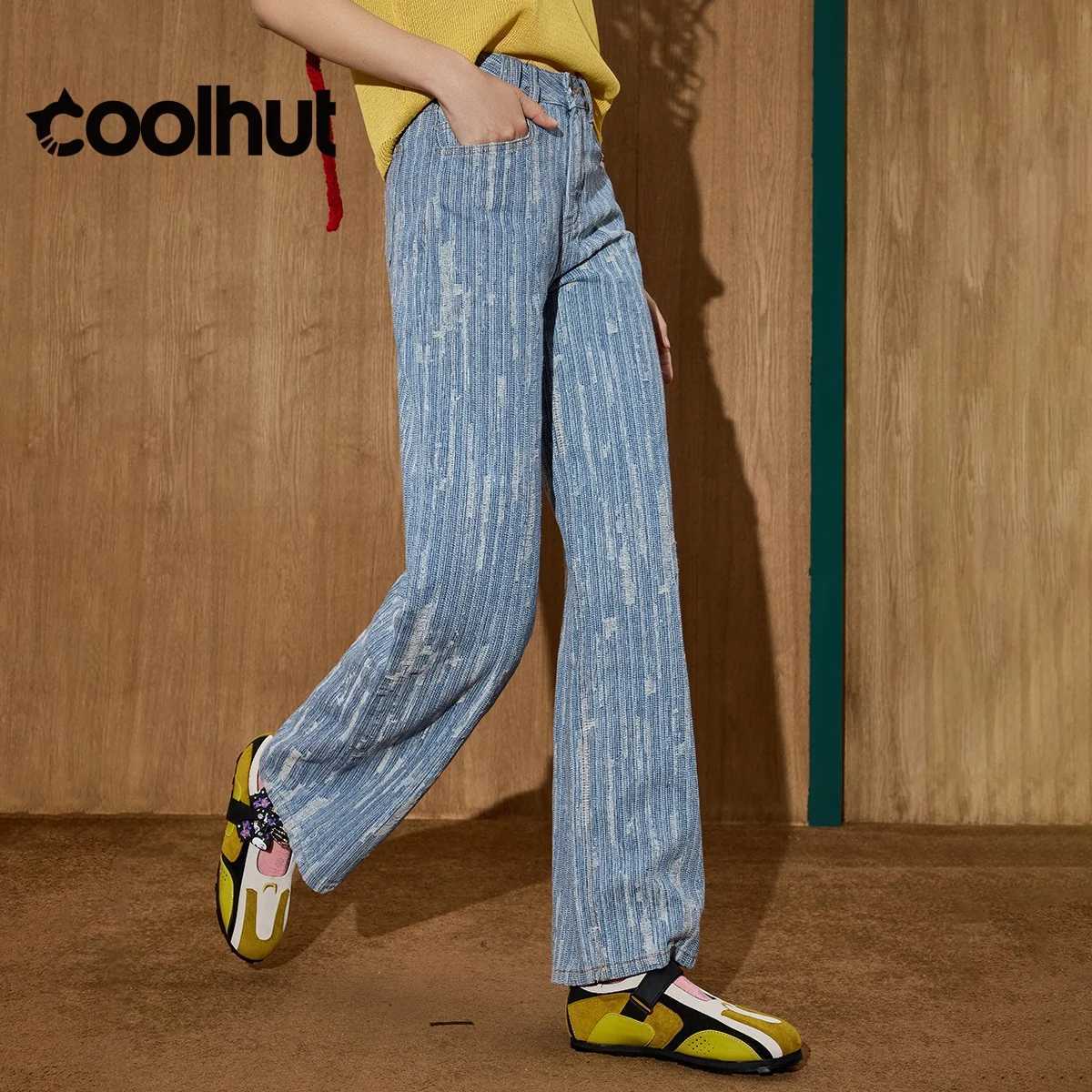 COOLHUT Womens Vintage Light Wash Striped High Waist Straight Leg Distressed Jeans American Retro Relaxed Fit Denim Pants Fall J251031
