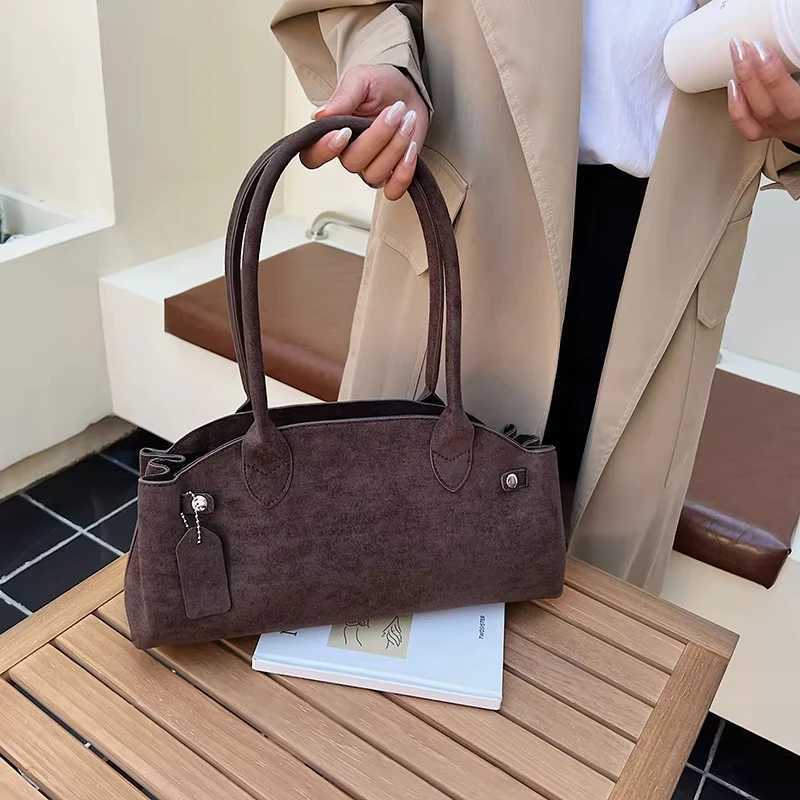 French Style Underarm Shoulder Bags For Women PU Suede Pure Color Tophandle Bag 2025 Autumn New Luxury Designer HandbagsT251031