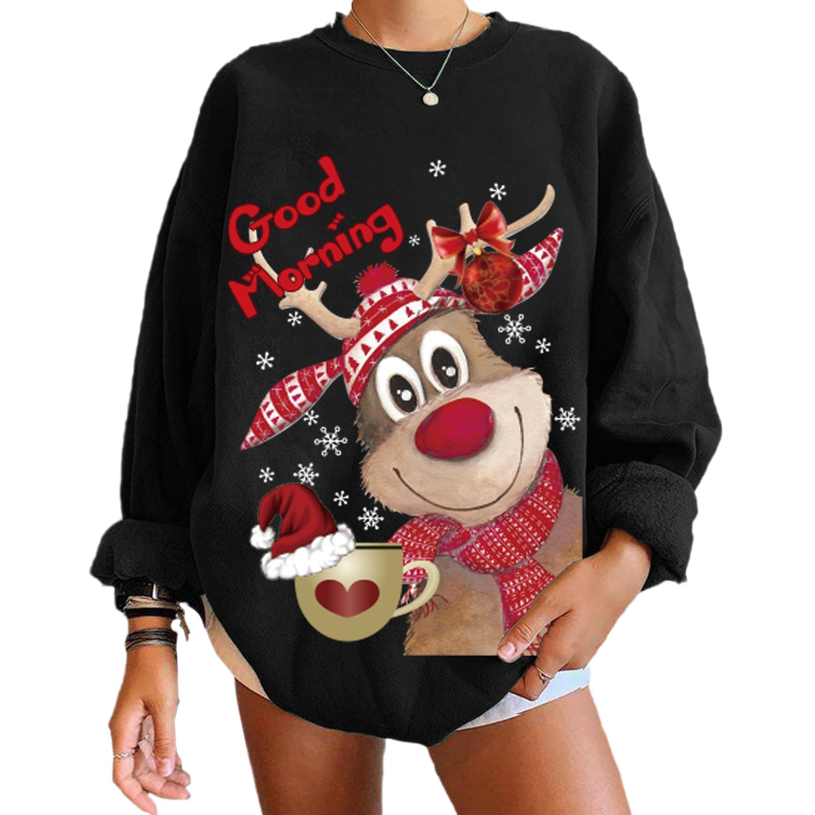 Good Morning Christmas Sweatshirt Christmas Reindeer Christmas Sweatshirt for Women TT6310